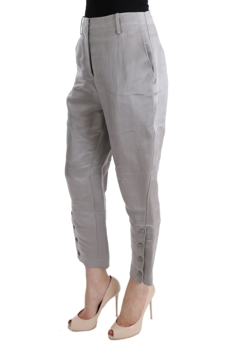 Ermanno Scervino grey silk cropped casual trousers